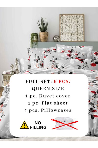 LUNA HOME Queen Size 6-piece Modern Duvet Cover Set 200*230cm With Red Leaf Pattern