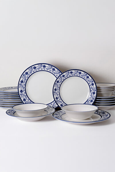 Güral Porselen Yonca 24 Parça Yemek Takımı Koyu Mavi 4832