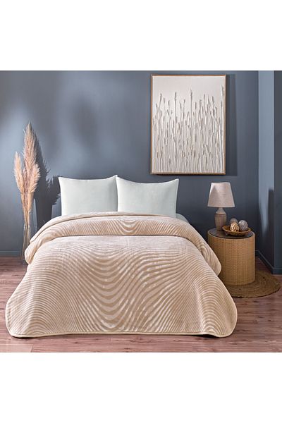Taç Beige Single Blanket - Crown Dune