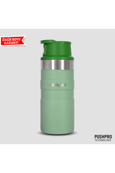 MiniQup PushPro 350ml Yeşil Paslanmaz Çelik Vakumlu Sızdırmaz Taşınabilir Ter...