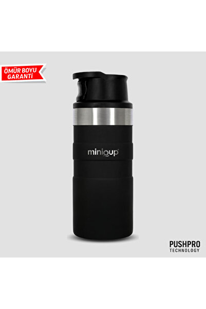 MiniQup PushPro 350ml Mat Siyah Paslanmaz Çelik Vakumlu Sızdırmaz Taşınabilir...