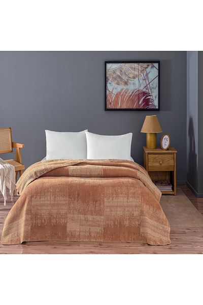 Taç Ziggy Cotton Double Blanket Brown
