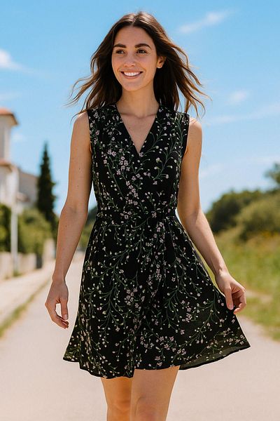 Rich Women S Colorful Floral Print Short Sleeve Summer Dress - Casual Mini Dress with Belt, Round Neckline