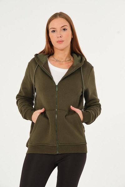 Rich Women's Kangaroo Pocket Hooded Sweatshirt Fleece Inside Thick Cardigan