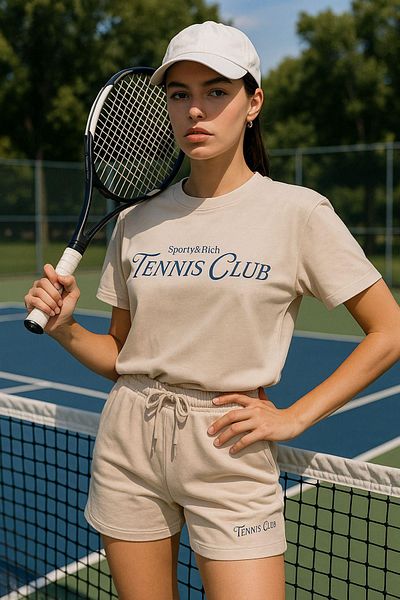 Rich Women's Sporty Short Sleeve Crew Neck Oversize T-Shirt and Shorts Bottom Top Set Tennis Two Piece Set