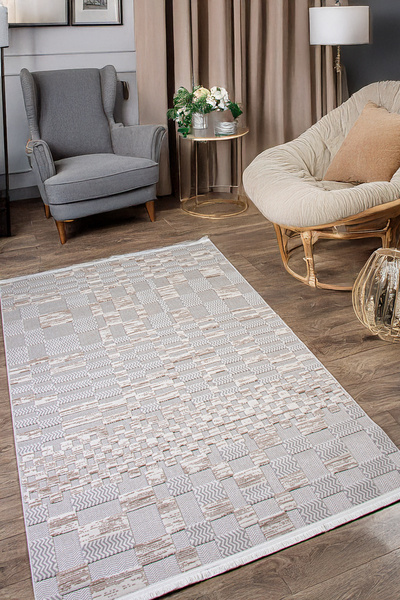 Estiva Home Gri Bej Sisal Bukle Dokuma Hasır Makine Halısı Saçaklı Kaymaz Oturma Salon Mutfak Çocuk Oda Yolluk