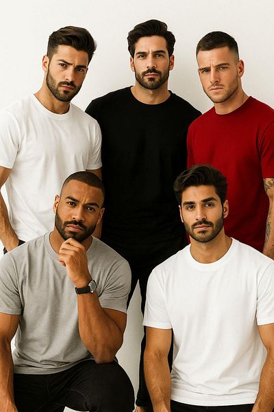 Rich Men's 4-Pack Red-Black-White-Anthracite 100% Cotton Oversize T-Shirt Basic Short Sleeve T-Shirt