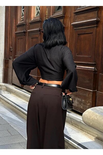 World Fashion Trends 8033 Μπλούζα με μακρυμάνικο λινό με κορδόνια μπροστά