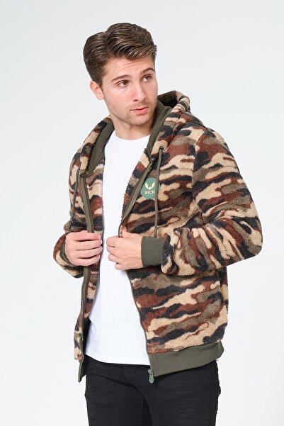 Rich Мъжка суитшърт с камуфлажен принт и качулка от флийс
