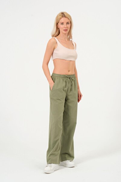 Rich Women's Linen Wide Leg Elastic Waist Trousers