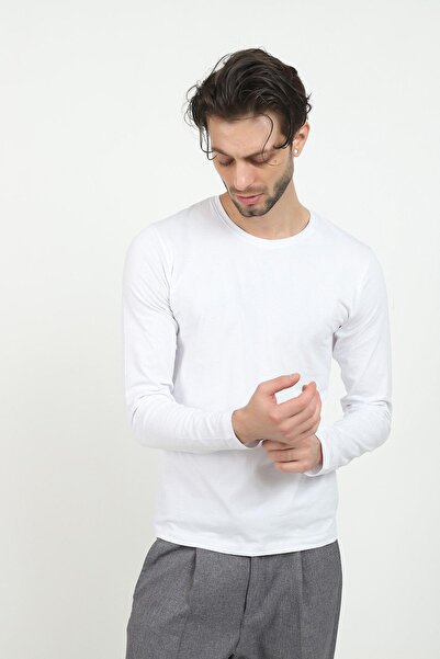 Jim Poweel Uzun Kollu Beyaz Basic T-shirt