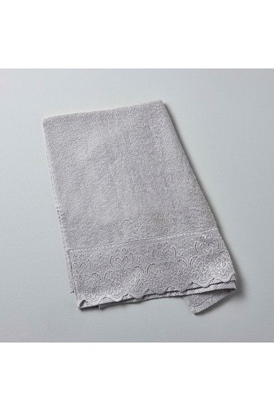Linens Πετσέτα προσώπου από γκρι βαμβακερή δαντέλα - 50x80 εκ