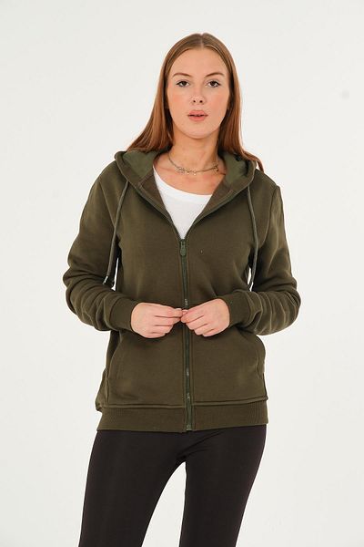 Rich Women's Kangaroo Pocket Hooded Sweatshirt Fleece Inside Thick Cardigan