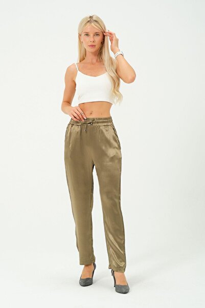 Rich Ψηλόμεσο γυαλιστερό σατέν γυναικείο παντελόνι