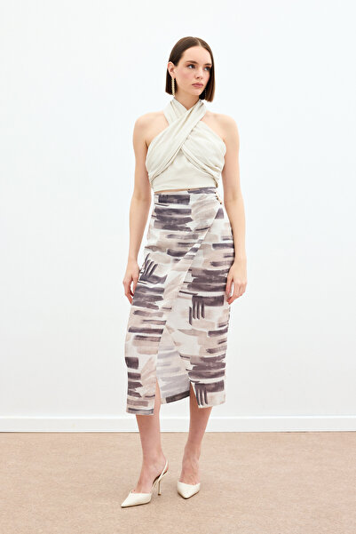 Sateen Desenli Keten Kalem Etek - Taş