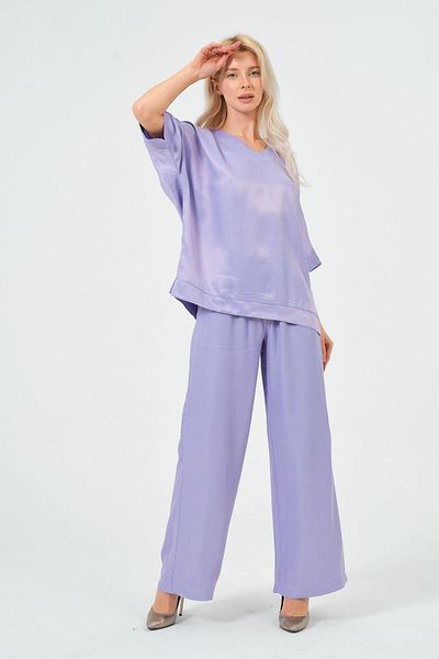 Rich Women's Satin Suit Shiny Satin Pants Blouse