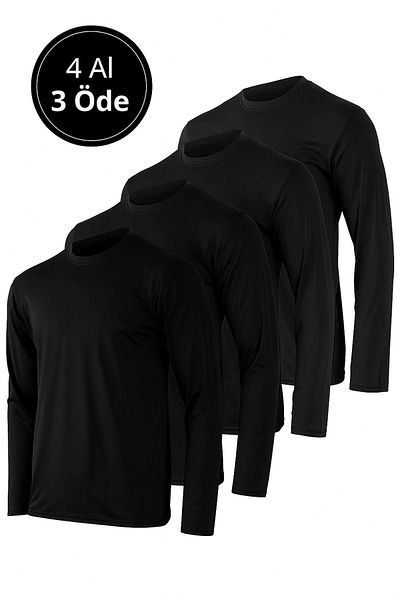 Rich Ανδρικό μαύρο μπλουζάκι 4 Pack Basic μακρυμάνικο μπλουζάκι αθλητικό κορμάκι