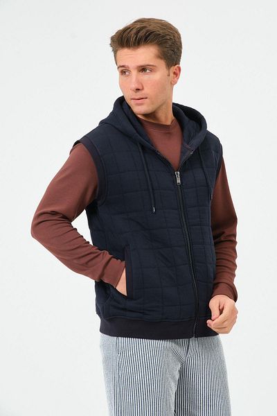 Rich Men's Navy Blue Seasonal Hooded Vest Coat
