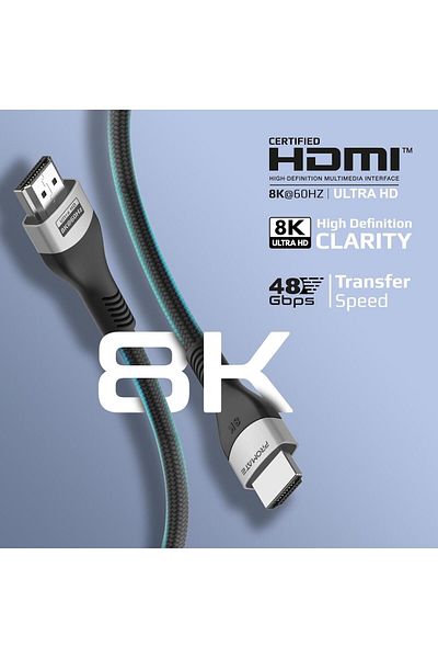 Promate HDMI 2.1 Cable, 3m HDMI to HDMI Slim Cable with 48 Gbps Bandwidth, 8K@60Hz Resolution, UHD D