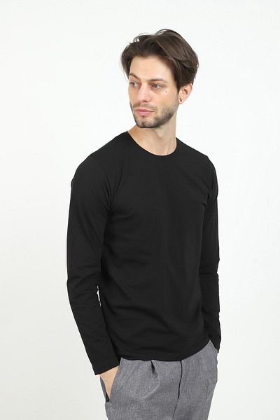 Jim Poweel Tricou de bază negru cu mânecă lungă pentru bărbați