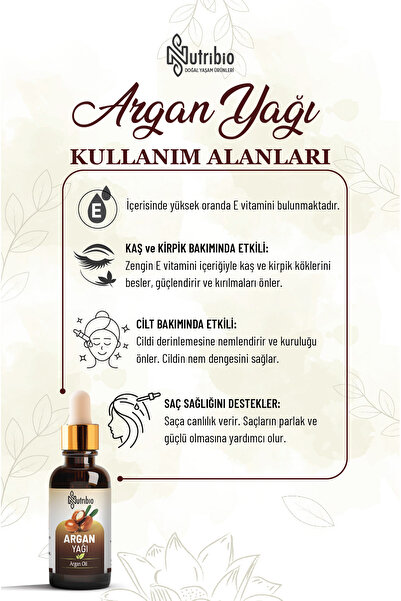 nutribio Argan Yağı Soğuk Sıkım %100 Saf 20 ml