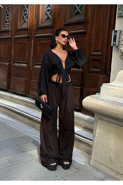 World Fashion Trends 8033 Μπλούζα με μακρυμάνικο λινό με κορδόνια μπροστά