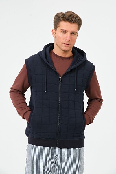Rich Men's Navy Blue Seasonal Hooded Vest Coat