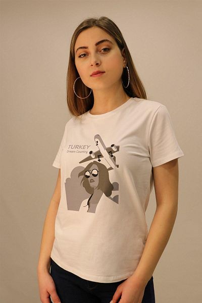 RICH GİYİM Πλούσιο γυναικείο μπλουζάκι με λαιμόκοψη 100% βαμβάκι
