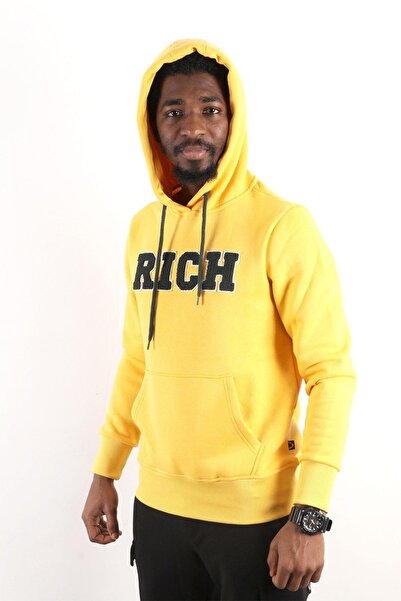 RICH GİYİM Mustard Men's Sweatshirt with Printed Hood