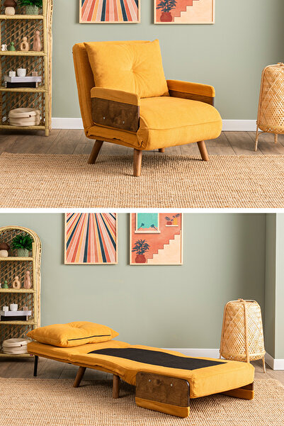 Pafu Cosmo Tekli Katlanır Yataklı Koltuk - Bohem Hardal