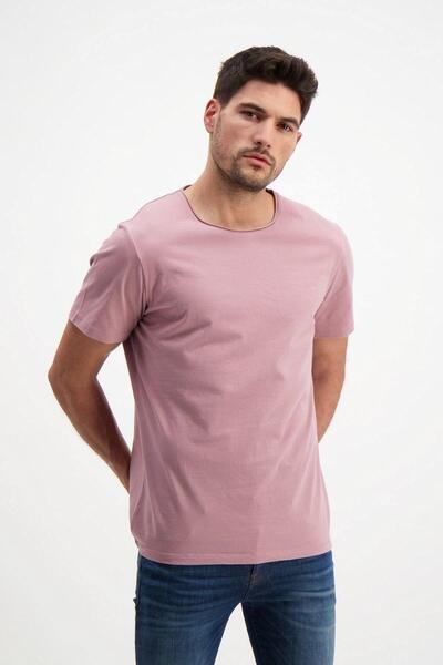 RICH GİYİM Gül Kurusu Erkek Yıkamalı Basic T-shirt