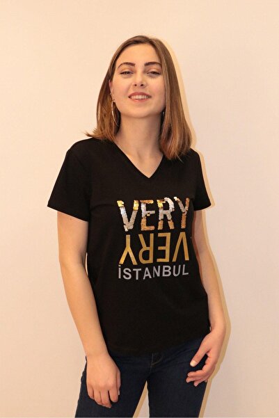 RICH GİYİM تي شيرت نسائي غني برقبة على شكل حرف V 100% قطن