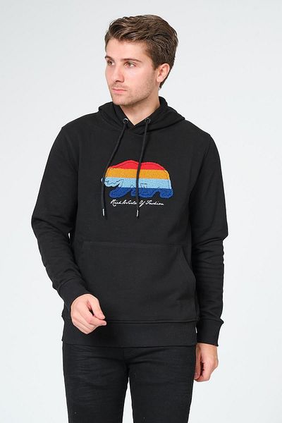 Rich Φούτερ με κουκούλα Navy Blue - Süzene Embroidery, Bear Printed, Fleece