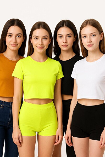 Rich Γυναικείο μπλουζάκι 4 συσκευασιών Oversize Crop T-Shirt 100% βαμβακερό με λαιμόκοψη