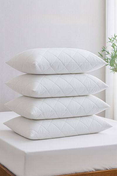 MOYA HOME Pillow Set Cotton 4-Piece Quilted Pillow Protector White