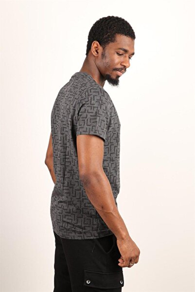 Rich Desenli Erkek Bisiklet Yaka T-shirt %100 Pamuk Tişört