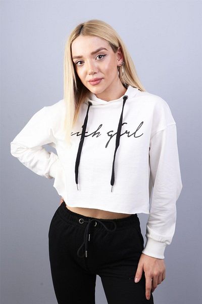 RICH GİYİM Ecru Women's Crop Sweatshirt