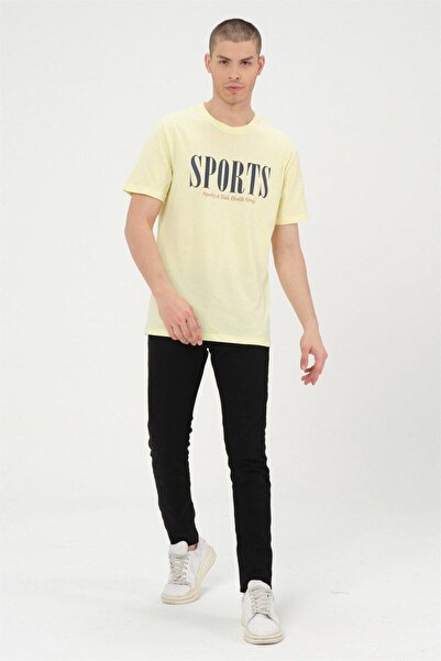 Rich Men's Yellow Basic T-Shirt Printed Slim Fit 100% Cotton T-Shirt