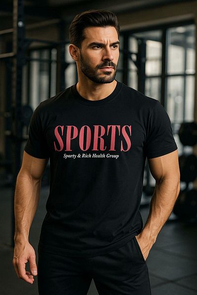 Rich Ανδρικό μαύρο μπλουζάκι Basic με στάμπα Slim Fit 100% βαμβακερό μπλουζάκι