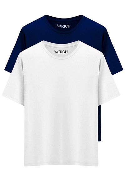 Rich Ανδρικό βαμβακερό μπλουζάκι Oversize - Crew Neck, κοντό μανίκι, 2 πακέτο