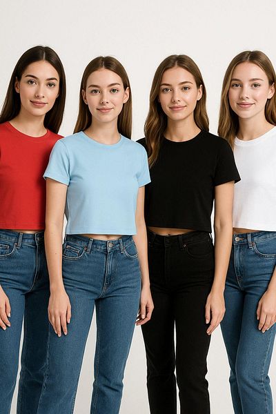 Rich Γυναικείο μπλουζάκι 4 συσκευασιών Oversize Crop T-Shirt 100% βαμβακερό με λαιμόκοψη