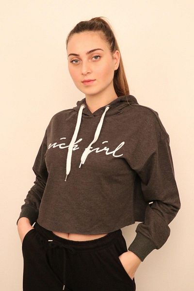 RICH GİYİM Γυναικείο φούτερ Anthracite Crop