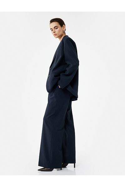 Koton High Waist Wide Leg Palazzo Pants with Pockets and Pleat Detail