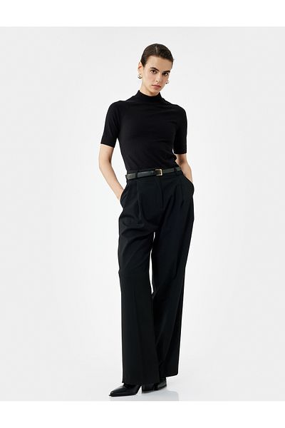 Koton Rayon Fabric Short Sleeve Stand Collar Knitwear Sweater