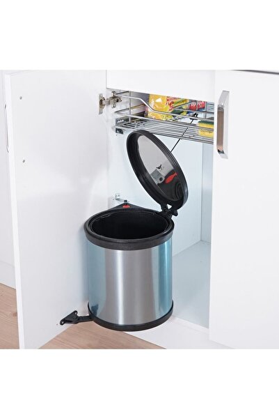 KZL AKSESUAR Inside Cabinet Lid Mounted Trash Can 11 Liter Kitchen under Counter Stainless Steel Automatic Economical