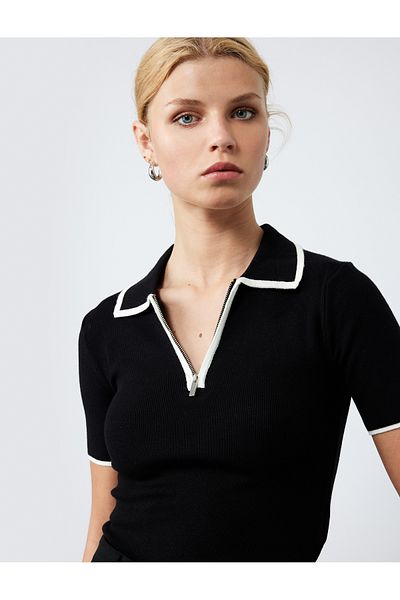Koton Regular Fit Short Sleeve Polo Neck Half Zip Knitwear Sweater