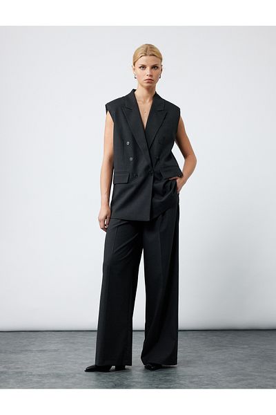 Koton Lined Pocket Double Breasted Button Sleeveless Long Blazer Vest