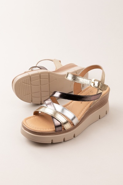 Gondol Kadın Hakiki Deri Platform Topuklu Rahat Günlük Sandalet Tlh.1055 Metalik Kombin