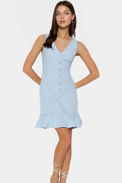 PayBuy A Line Mini Woven Dress Finike Fabric V Neck Button Business Dress Perfect Fit for Daily Use