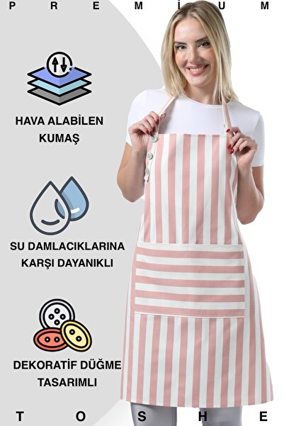 TOSHEX Mutfak Önlüğü Su Geçirmez Şef Önlüğü 2 Geniş Cepli Barista Önlük Çizgi...